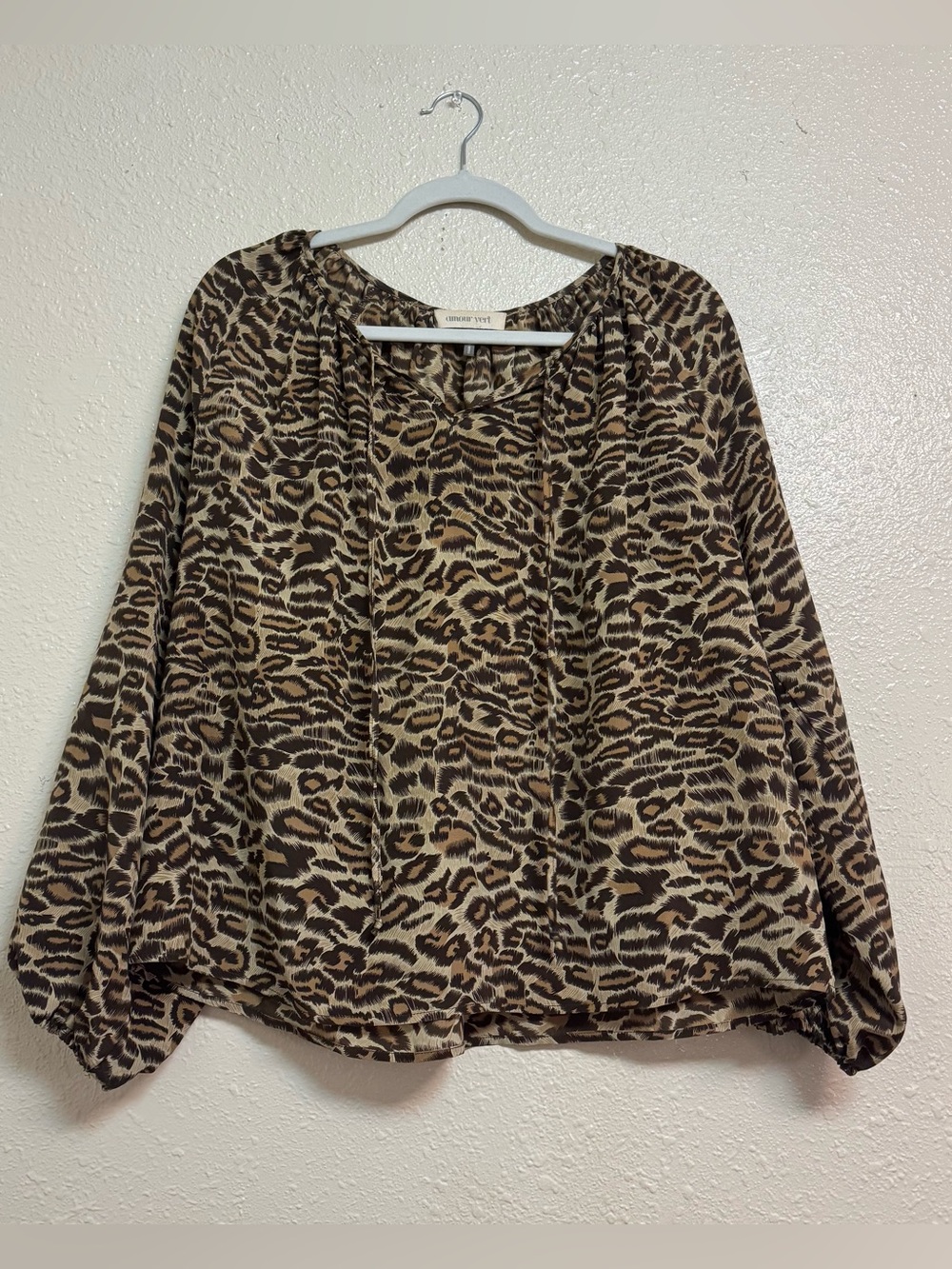 Amour Vert Leopard Print Silk Flowy Blouse